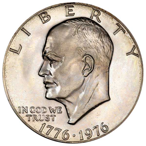 1976 No-S Silver Proof Eisenhower dollar showing missing S mint mark below Eisenhower's neck